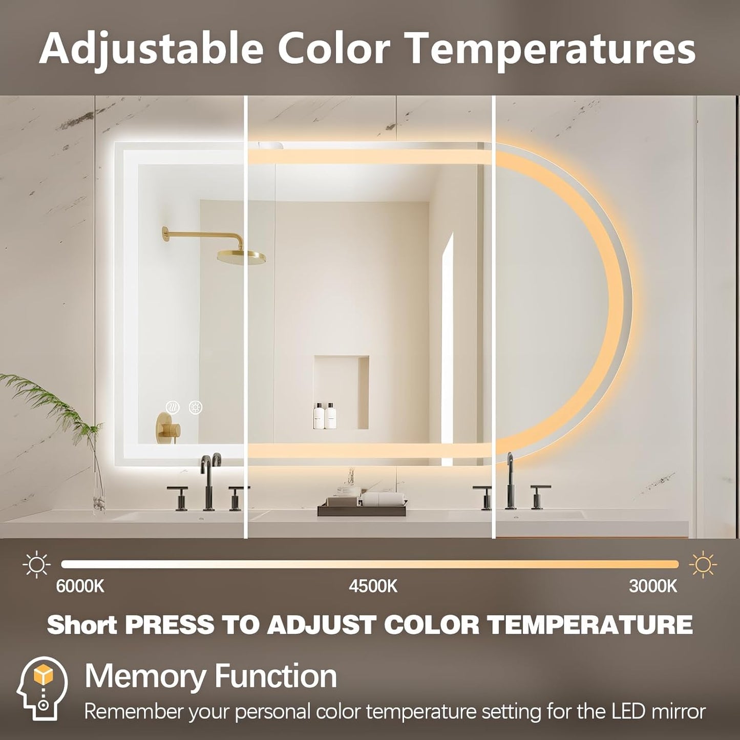 Niccy Arched LED Bathroom Mirror, 48x30 Arch Wall Mounted Frameless Bathroom Mirror for Vanity, Smart Lighted Frontlit Mirrors with Memory Function for Bathroom Bedroom Beauty Hair Salon