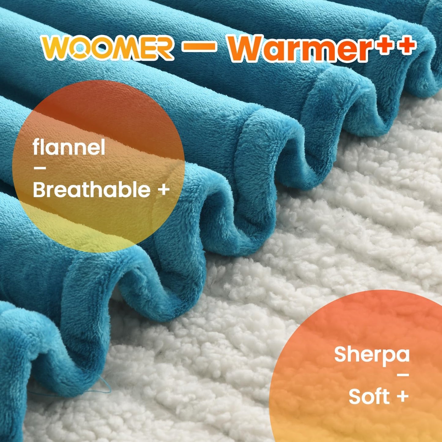 WOOMER Heated Blanket King Size,Durable Flannel and Soft Sherpa,Dual Control,90” × 100” Electric Blanket, 10 Heat Levels&0.5-12h auto-Off, Overheat Protection,Energy Efficient