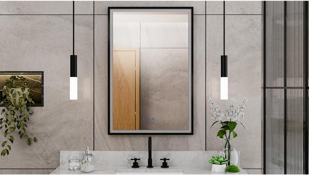 DreamLine Brilliance 36 in. H x 24 in. W Rectangular Light-up Mirror, Matte Black