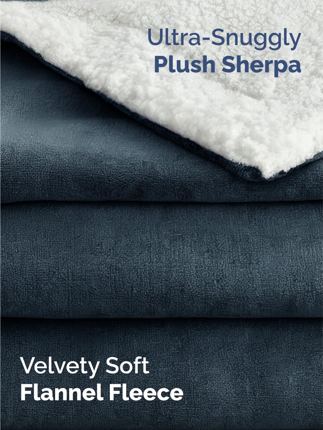 Sherpa Fleece Blanket King Size - Reversible Sherpa Fleece King Blanket - Super Soft Double Sided for Bed, Sofa, Couch - Thick, Warm, Fuzzy and Plush - Luxurious Bedding for Winter - Navy, 90" x 108"