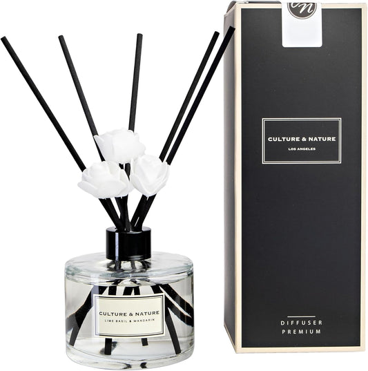 CULTURE & NATURE Reed Diffuser Set 6.7oz (200ml) Lime Basil Mandarin Scented Diffuser with Sticks Home Fragrance Reed Diffuser for Bathroom Shelf Decor