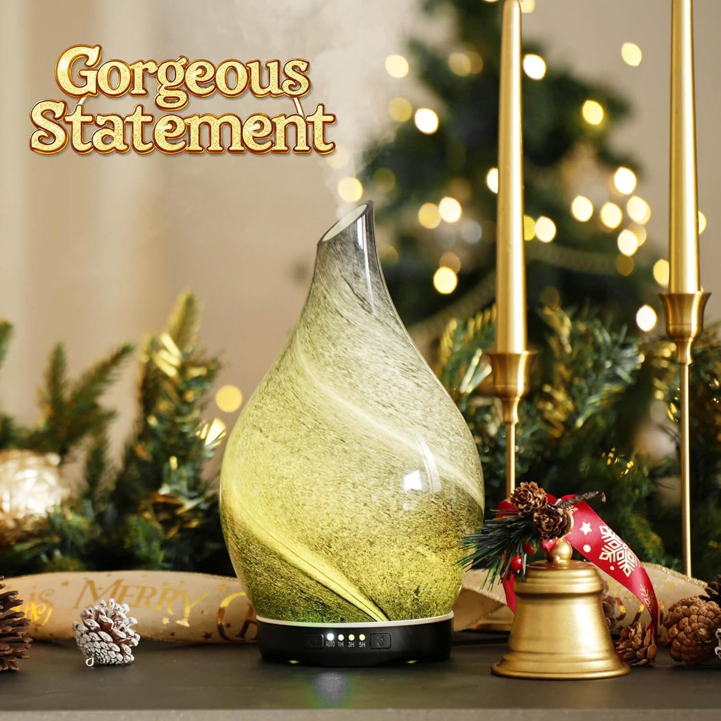Porseme 280ml Essential Oil Diffuser Glass Color Changing Aroma Air Diffusers Aromatherapy Ultrasonic Cool Mist Humidifier 7 Running Hours Waterless Auto-Off for Sleeping, Yoga, Office, Spa (Obsidian)