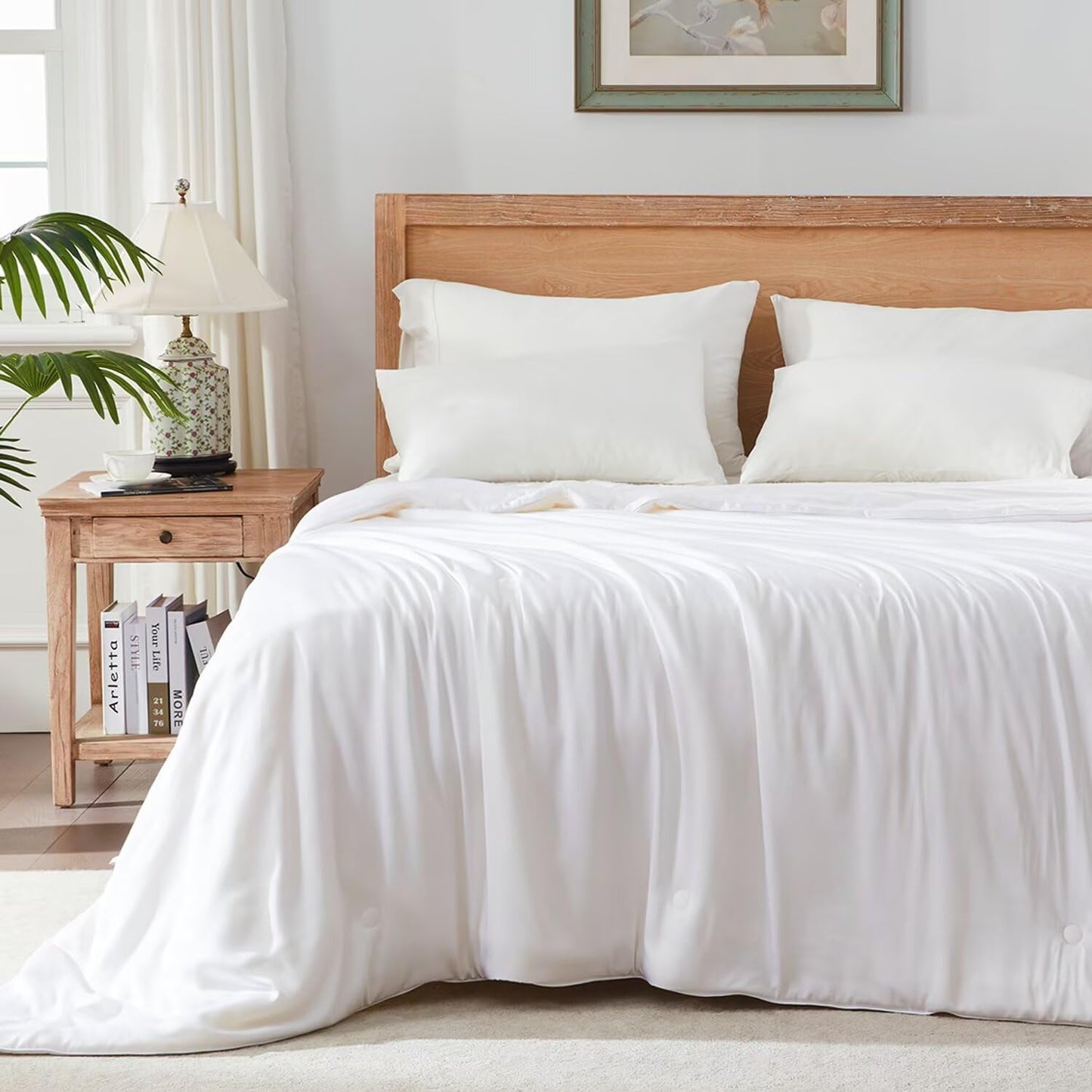 Globon Summer Comforter Oversized King Size,Luxurious Lightweight Blanket Keep Cool for Hot Sleepers,Natural Bamboo Viscose Shell,Organic Breathable Fill,Double Stitch,White