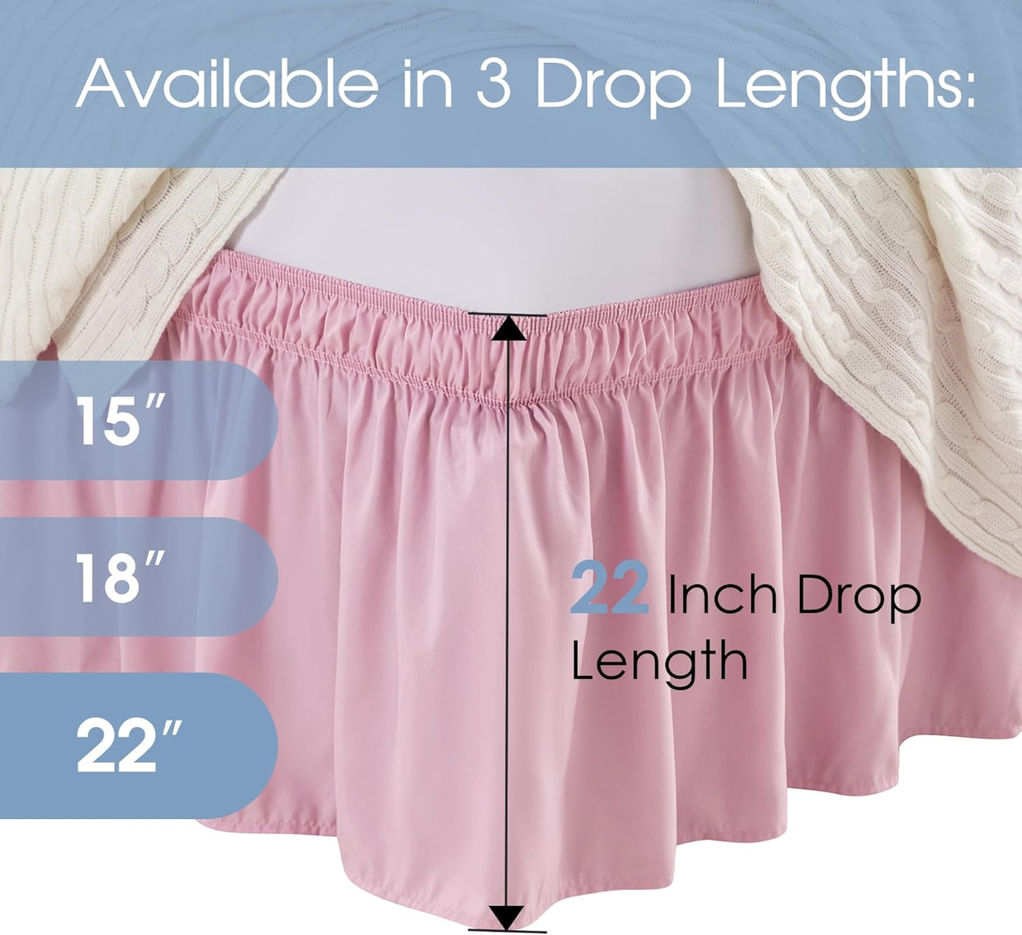 FreshCulture Twin Bed Skirt, Elastic Wrap Around Bed Skirt Twin Size, Bed Skirts for Adjustable Bed, Easy Fit with 22 Inch Drop Length, Hotel Quality Dust Ruffle for Twin Bed (Dusty Pink)