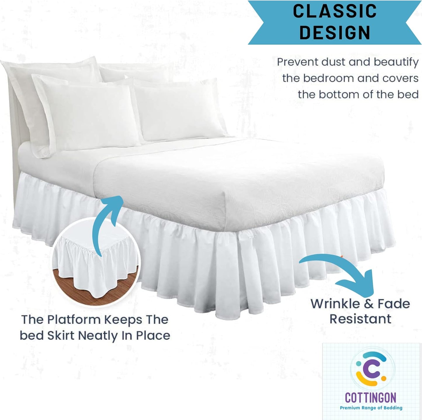 Ruffled Bed Skirt with Split Corners-Dust Ruffle - 15" Drop 100% Microfiber Soft,Sheen & Luxurious Look - Bed Skirts (White -Queen)