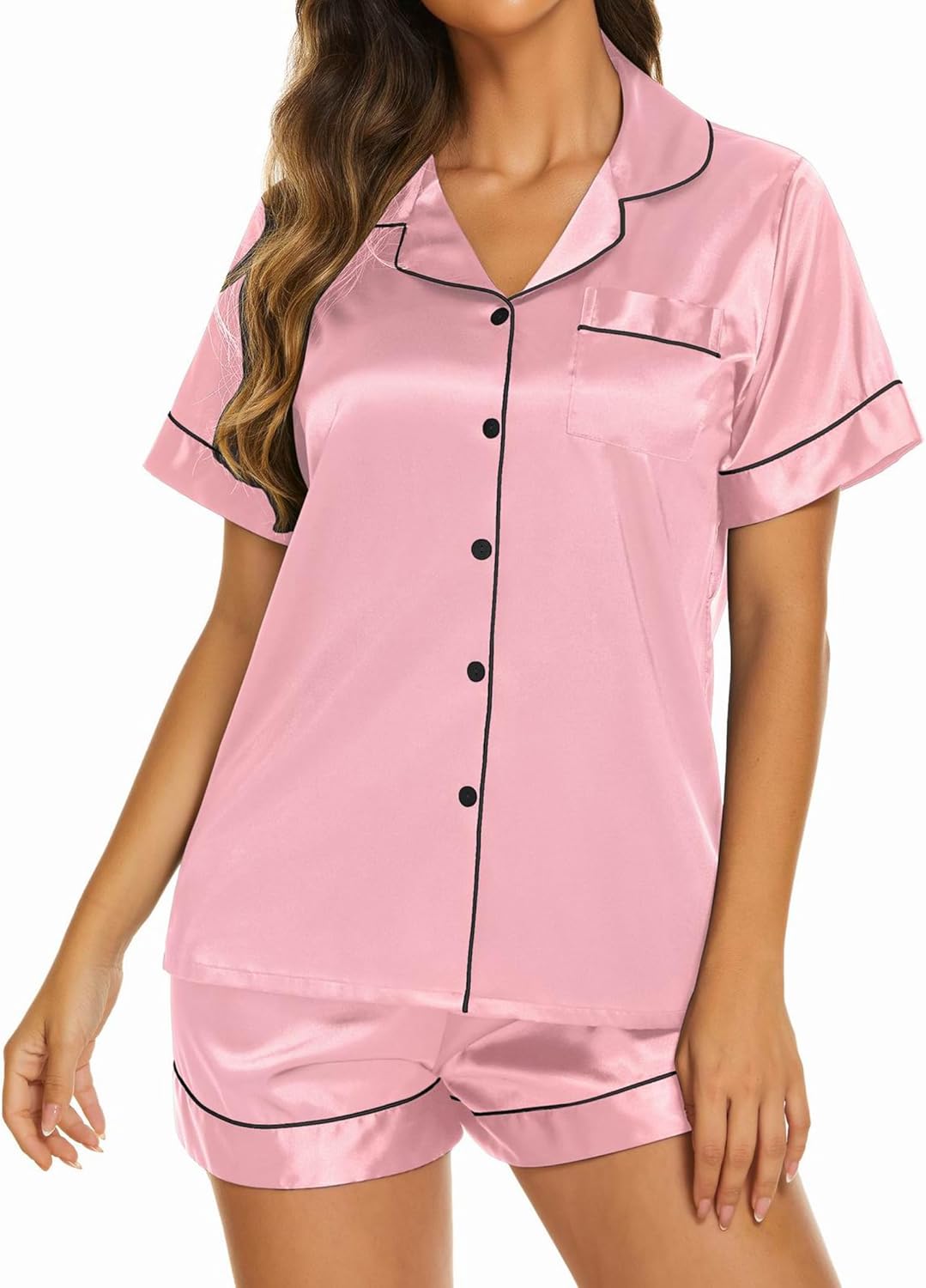 Ekouaer Pajamas for Women Set Silk Satin Pjs Shorts Sleepwear 2 Piece Loungewear S-XXL