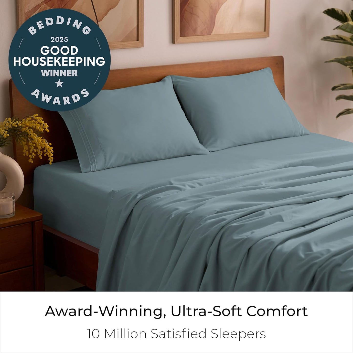 Mellanni Full Sheets Set - 4 PC Iconic Collection Bedding - Hotel Luxury, Extra Soft, Cooling Bed Sheets - Wrinkle, Fade, Stain Resistant (Full, Spa Blue)