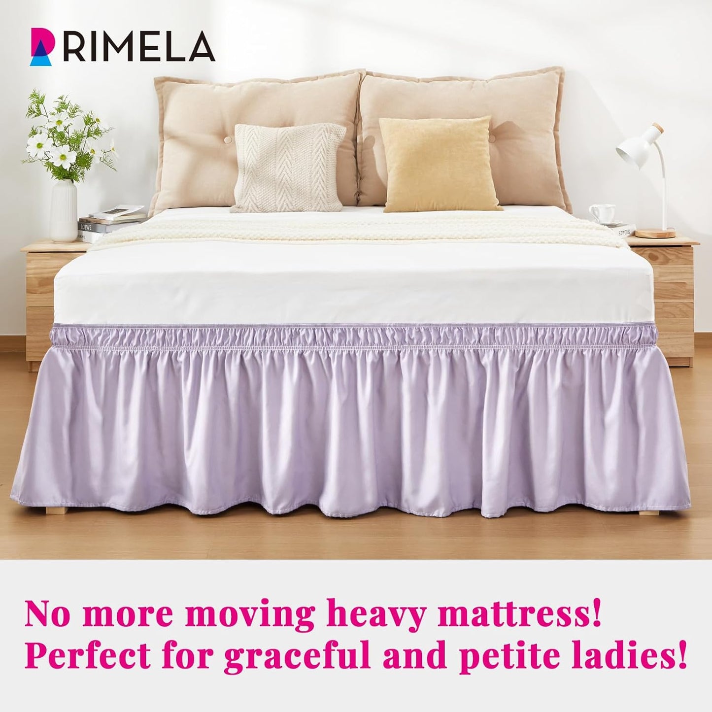 RIMELA Lavender Purple Bed Skirt King Size 18 Inch Drop, Wrap Around Elastic Bedskirt, Dust Ruffle for Adjustable Bed Base Machine Washable Easy to Install Bed Skirts