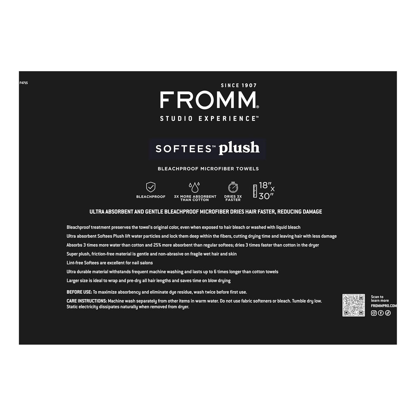 Fromm Softees Plush Microfiber Towels for Hair Salon, Barber, Spa, Ultra Soft Hair Wrap for Drying Hair, Hands, Face, Dark Grey, 20 x 34 Inches, 6 Pack