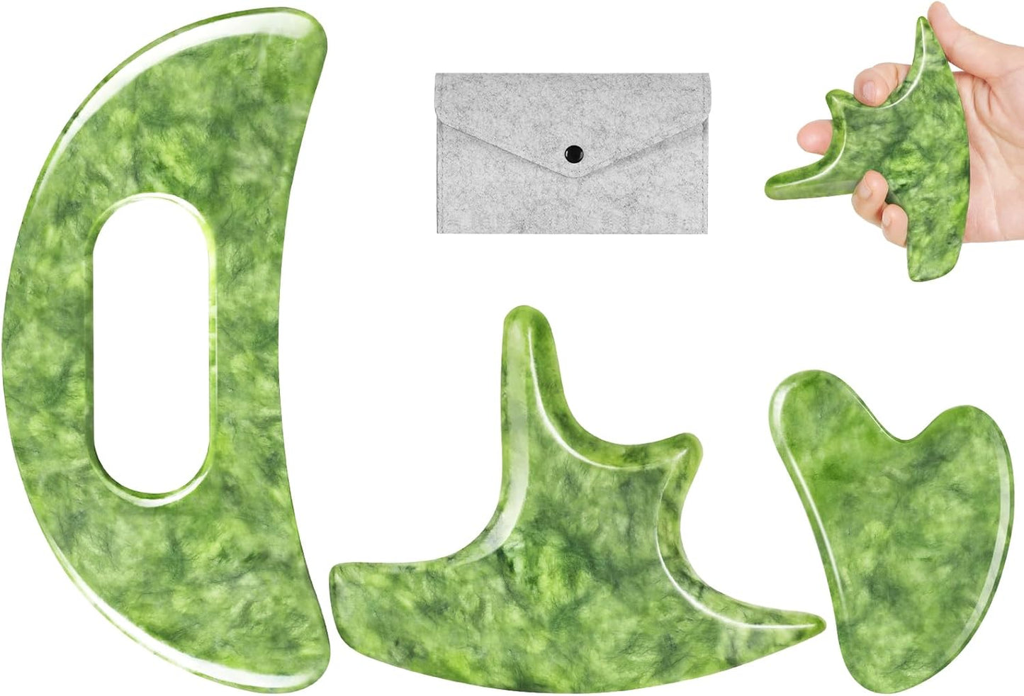 3 PCS Jade Stone Gua Sha Massage Tool Large Guasha Board with Handle Muscle Scraping Massage Tools Body Sculpting Anti Cellulite Spa Acupuncture Tools,Full Body Deep Tissue Massage