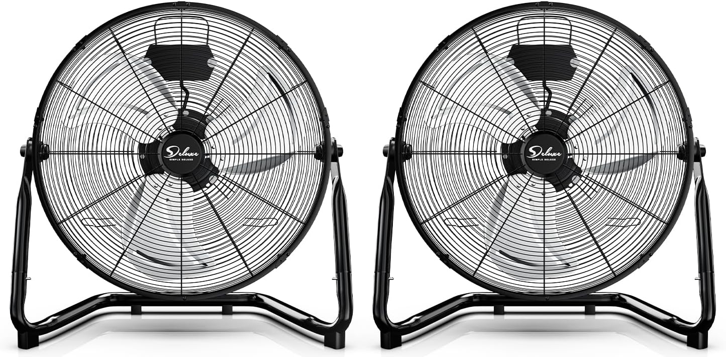 Simple Deluxe 12 Inch 3-Speed High Velocity Heavy Duty Metal Industrial Floor Fans Quiet for Home, Commercial, Residential, and Greenhouse Use, Outdoor/Indoor, Black, 2 Pack
