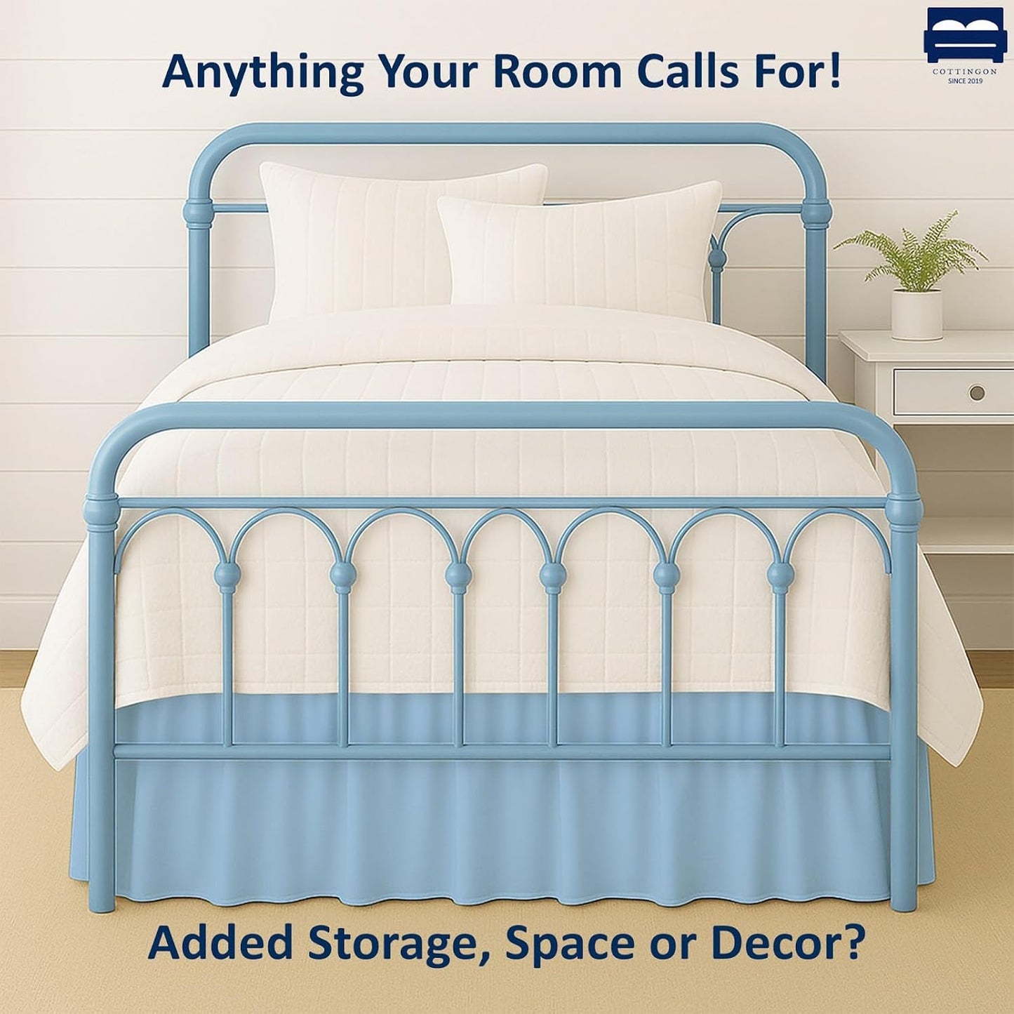 Cottingon Bed Skirt King 16" Drop with Split Corners, 100% Microfiber Soft and Stylish, Dust Ruffle with Platform, Light Blue
