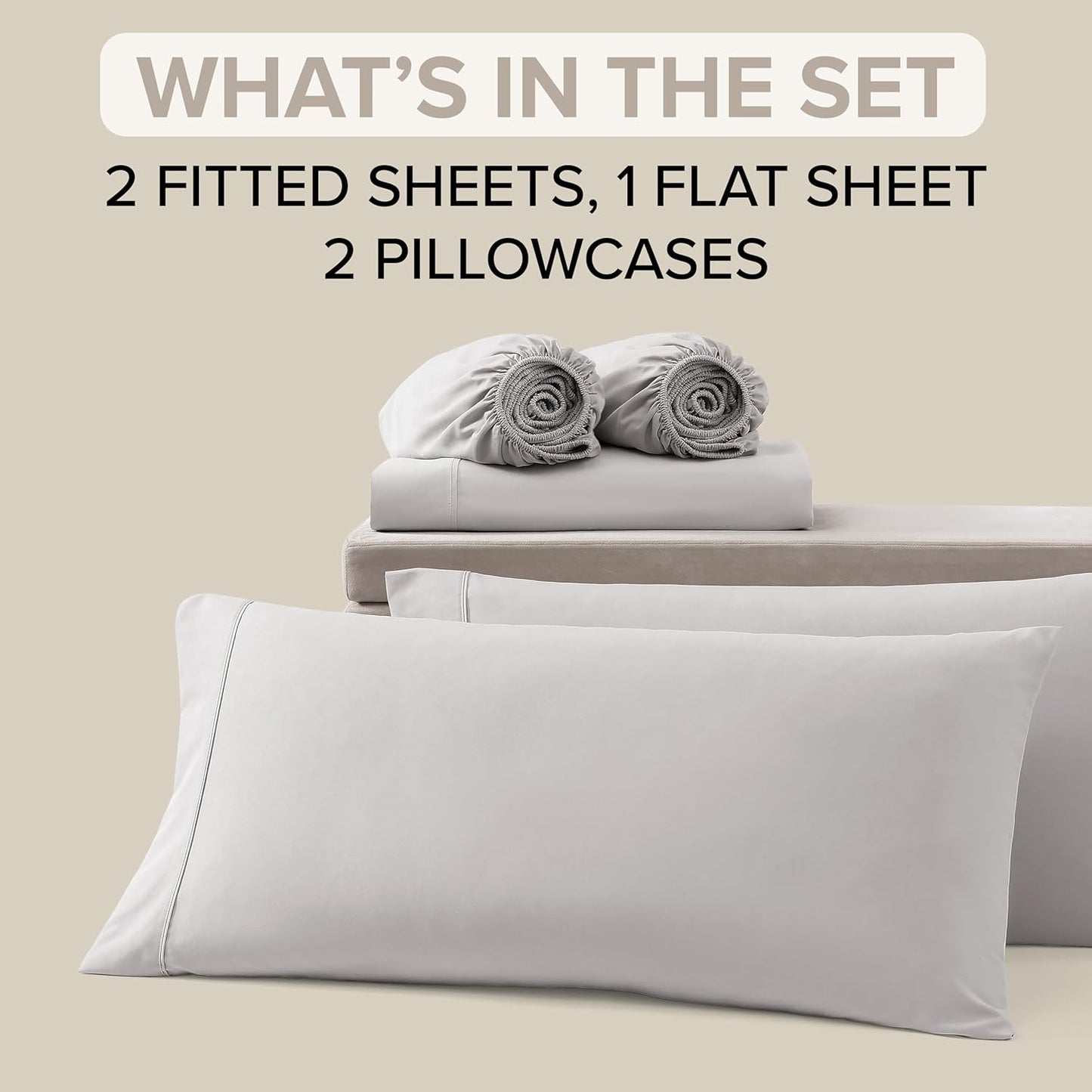 UGG Split King Sheet Set 5-Piece Luxury Cooling Sheets Deep Pockets Premium Bedding with 2 Shams Machine Washable, Adjustable Bed, Split King, Stone Grey (Hedi)