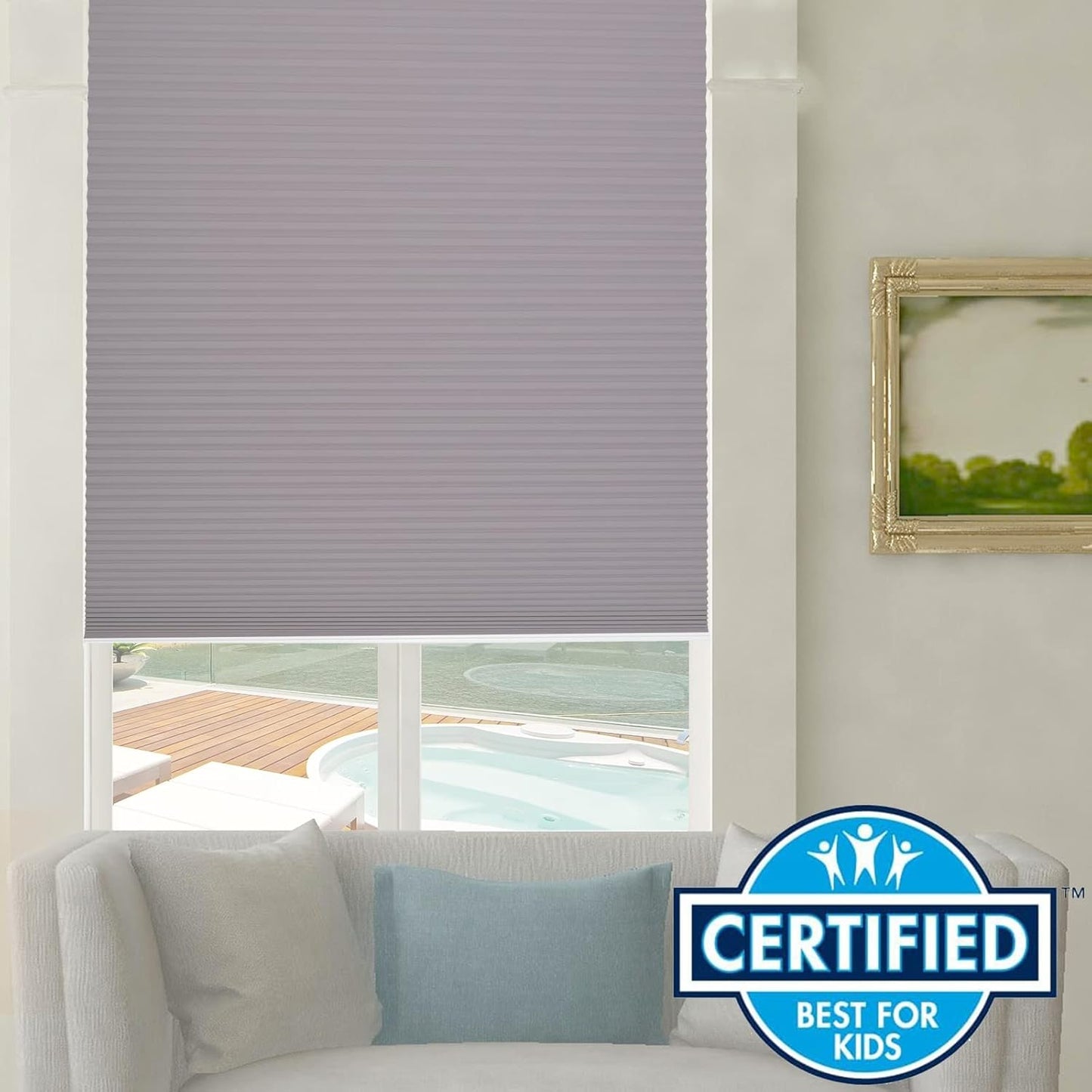 Persilux Custom Size Cellular Shades Blackout Window Blinds Cordless Shades UV Protection Homeycomb Roller Window Shades for Home, Kitchen and French Doors Lilac