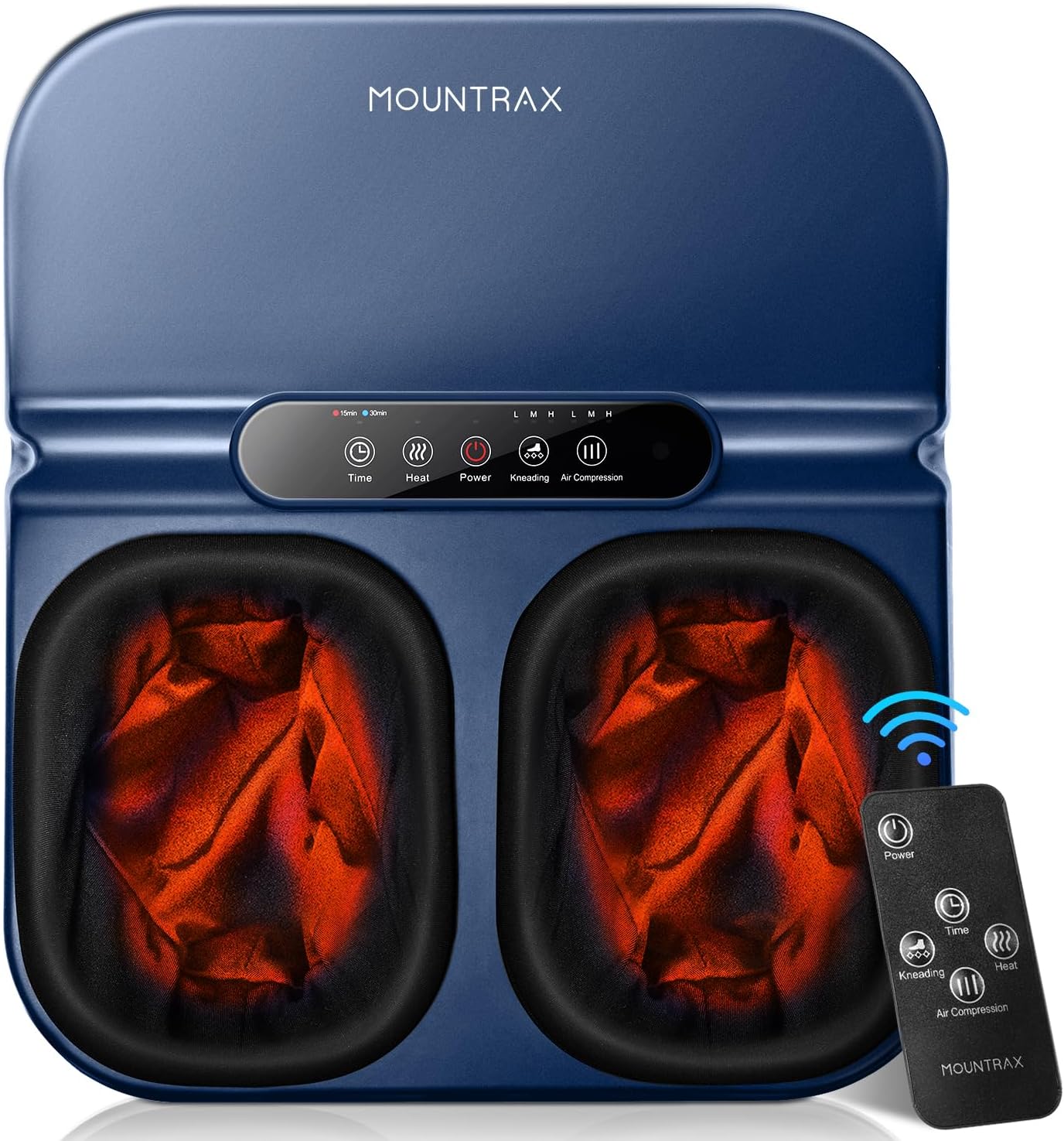 MOUNTRAX Foot Massager Machine with Heat, Foot Massager for Plantar Fasciitis, Neuropathy Pain, Shiatsu Foot Massager with Remote, Fits Feet Up to Men Size 12 (Blue)