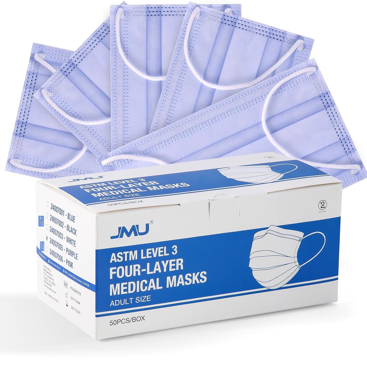 JMU 500 Pcs Disposable Face Masks, 4-Ply Protection ASTM Level 3 Medical Masks for Adults, 10 Box, Purple