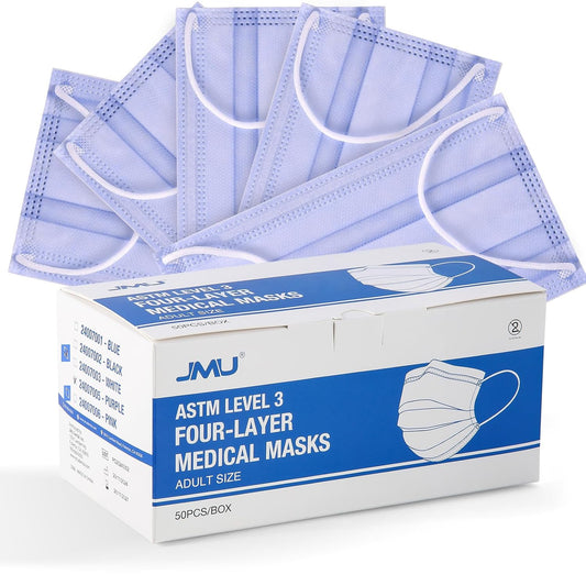 JMU 500 Pcs Disposable Face Masks, 4-Ply Protection ASTM Level 3 Medical Masks for Adults, 10 Box, Purple
