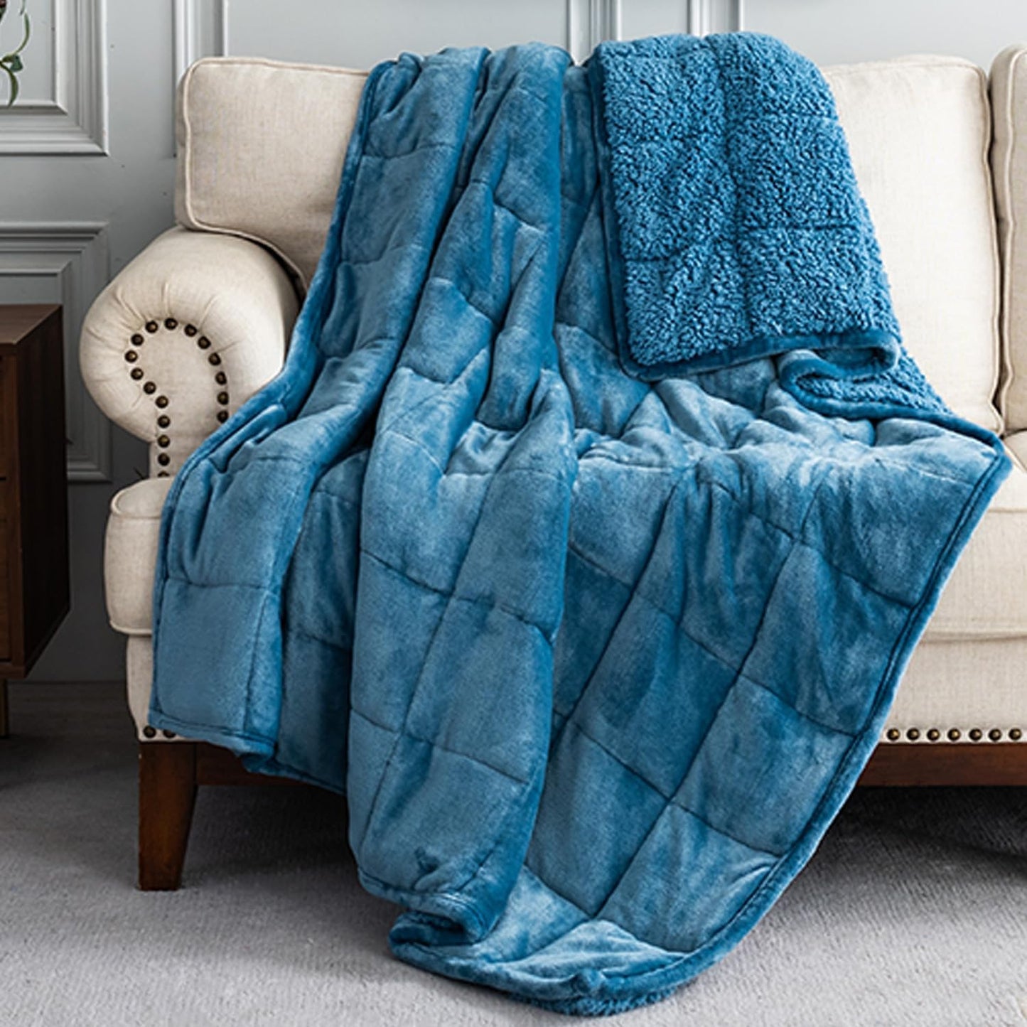 Uttermara Sherpa Fleece Weighted Blanket 15 lbs for Adults, Unicolor Ultra-Soft Fleece and Sherpa, Dual Sided Cozy Plush Blanket for Sofa Bed, 60 x 80 inches, Slate Blue
