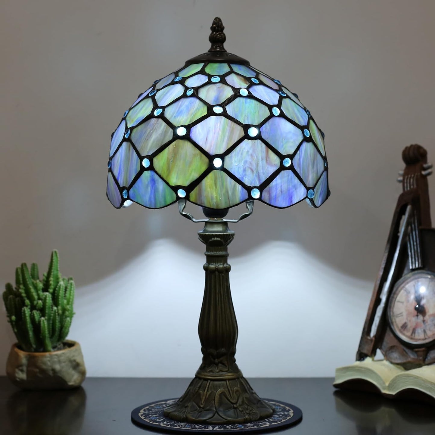 Small Tiffany Table lamp, Suitable for Bedroom nightstands, Living Room Table Lamps, Stained Glass Table lamp, 8-inch Reading lamp for Home and Office use