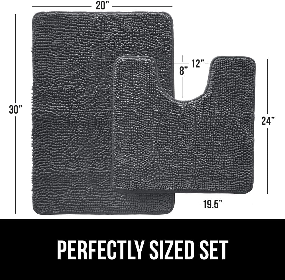 GORILLA GRIP Bathroom Rug Sets, Soft Chenille 2 Piece Area Rugs Set, Toilet Base Mat and 30x20 Carpet, Absorbent Microfiber Washable Mats Dry Quickly, Home Décor and Bath Room Accessories, Charcoal