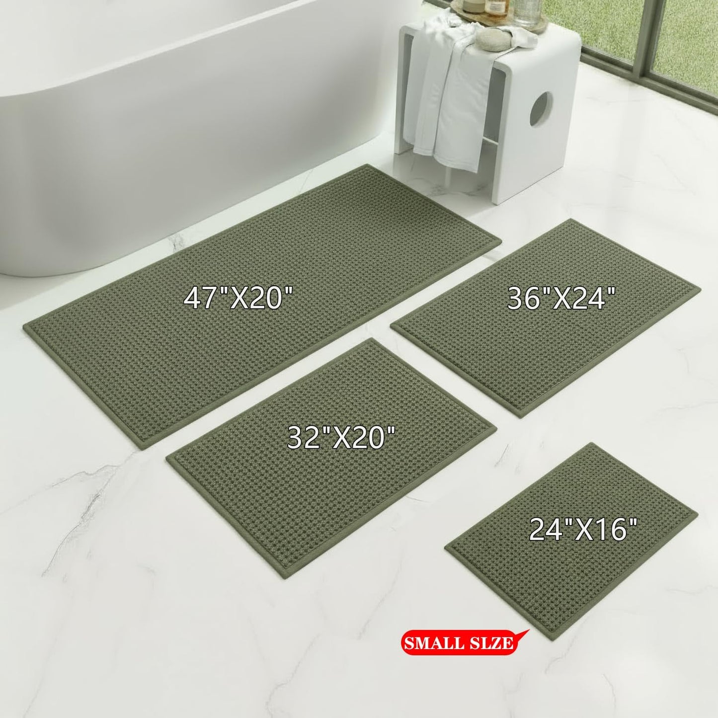 Bathroom Rugs Non Slip Washable, Super Absorbent Thin Bath Mat for Small Quick Dry Low Pile Bathroom Rug, (Dark Green, 32″x20″)