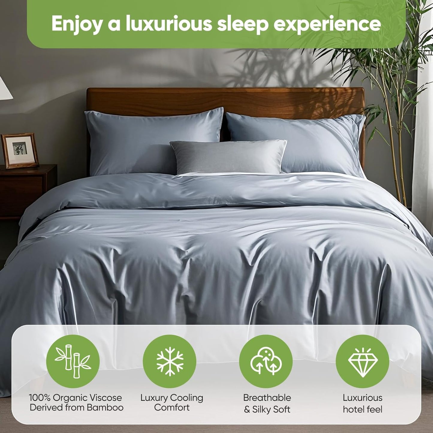TWK Luxury Sheet Set, Genuine 100% Viscose Derived from Bamboo, Cooling & Breathable, Silky Soft, Bedding Sheets & Pillowcases (Sterling Blue, Queen)