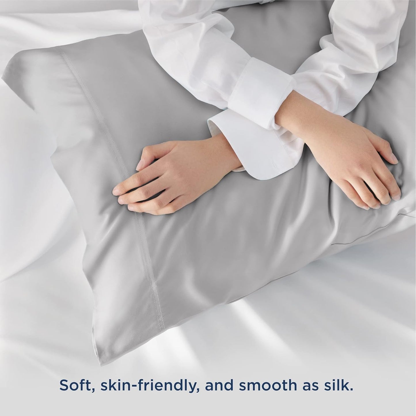 Bedsure King Size Pillow Cases Set of 2, Cooling Pillow Cases King, Rayon Derived from Bamboo Light Grey Pillowcases, Breathable & Silky Soft Bedding Pillow Covers with Envelope Closure, 20x36 Inches