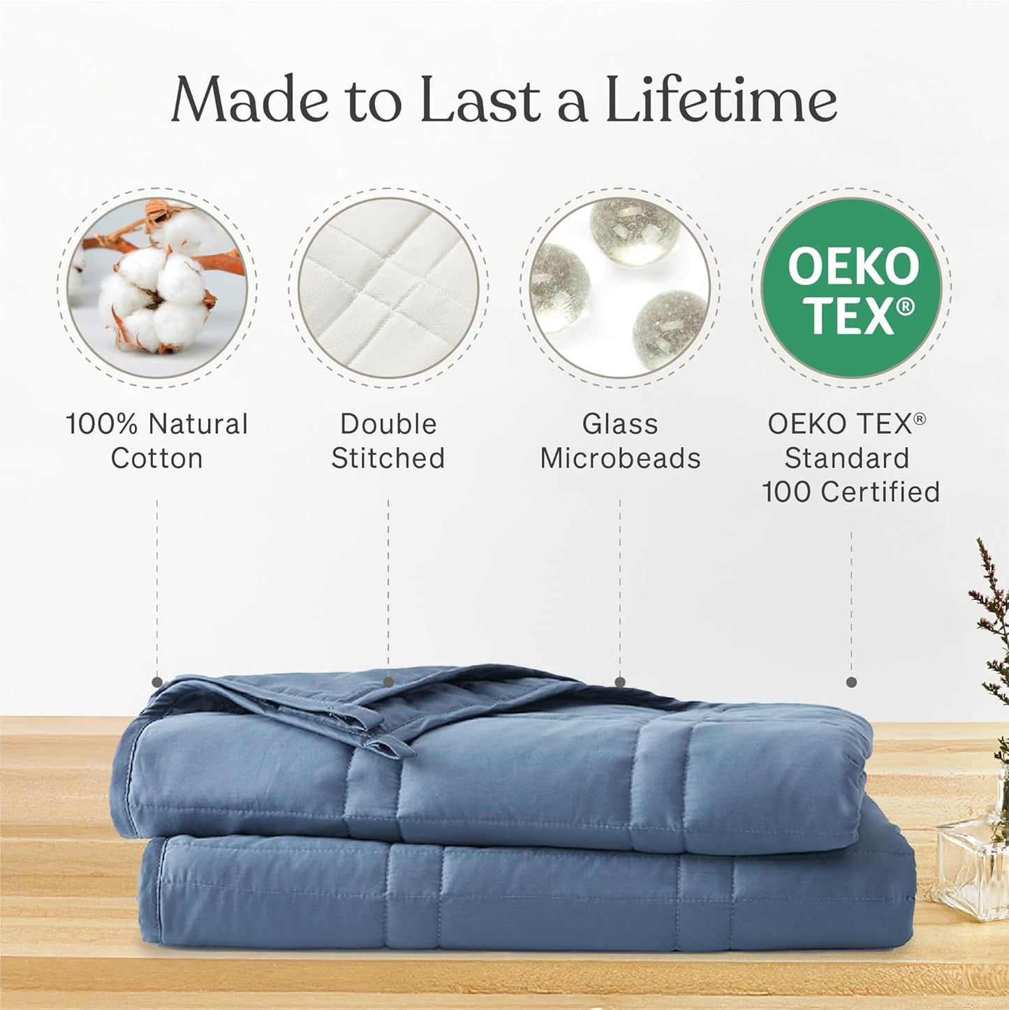 Baloo Weighted Blanket for Adults 15 lb (Dusk, 60"x80") | Cool & 100% Cotton | Machine Washable & Dryer Safe | Glass Microbead Fill