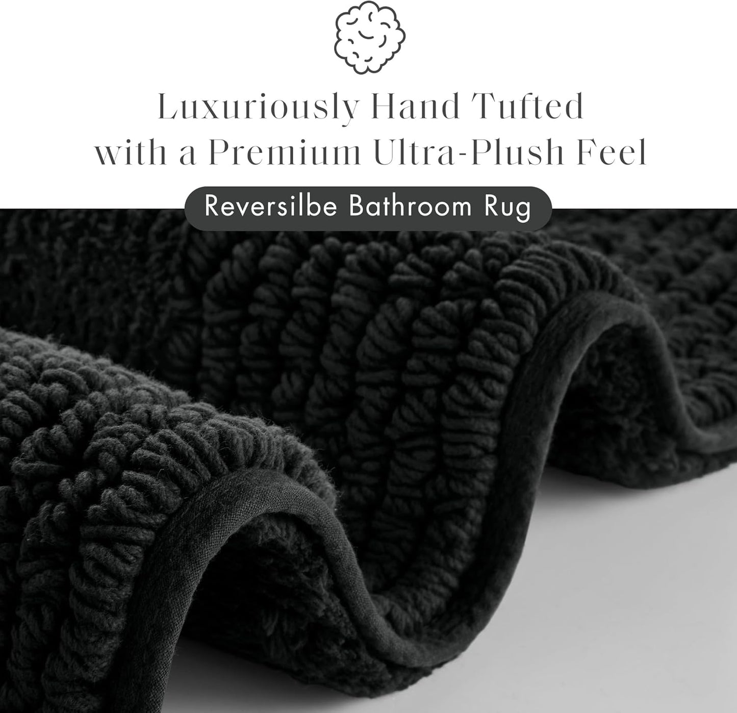 Madison Park Splendor Reversible 100% Cotton Tufted Bathroom Rug-3000 GSM Hotel Quality Luxurious Plush Medium Pile Bath Mat Absorbent, Quick Dry, Shower Room Décor, 24x72 Black