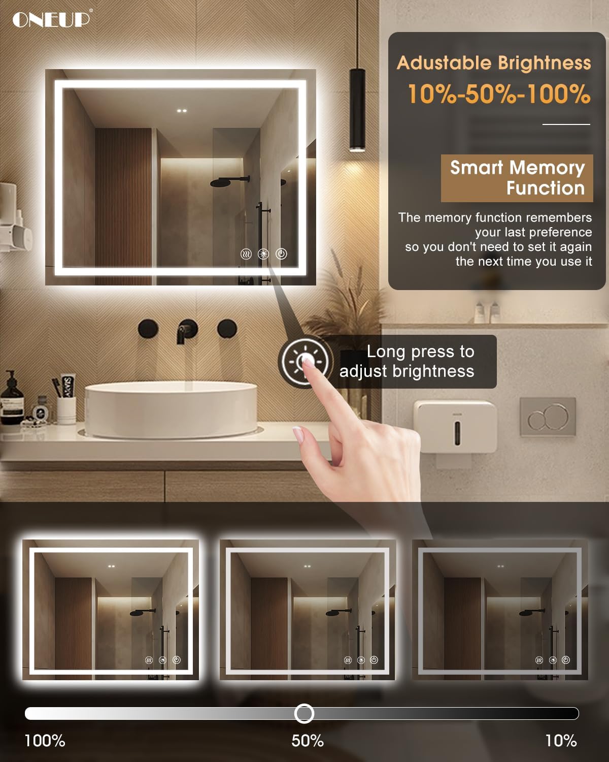 oneup 40x32 Inch LED Bathroom Mirror,RGB Color Changing Bathroom Mirror with Lights,Anti-Fog Wall-Mounted Vanity Mirrors,Smart Dimmable Multicolor Lighted,IP54 Waterproof (Horizontal/Vertical)