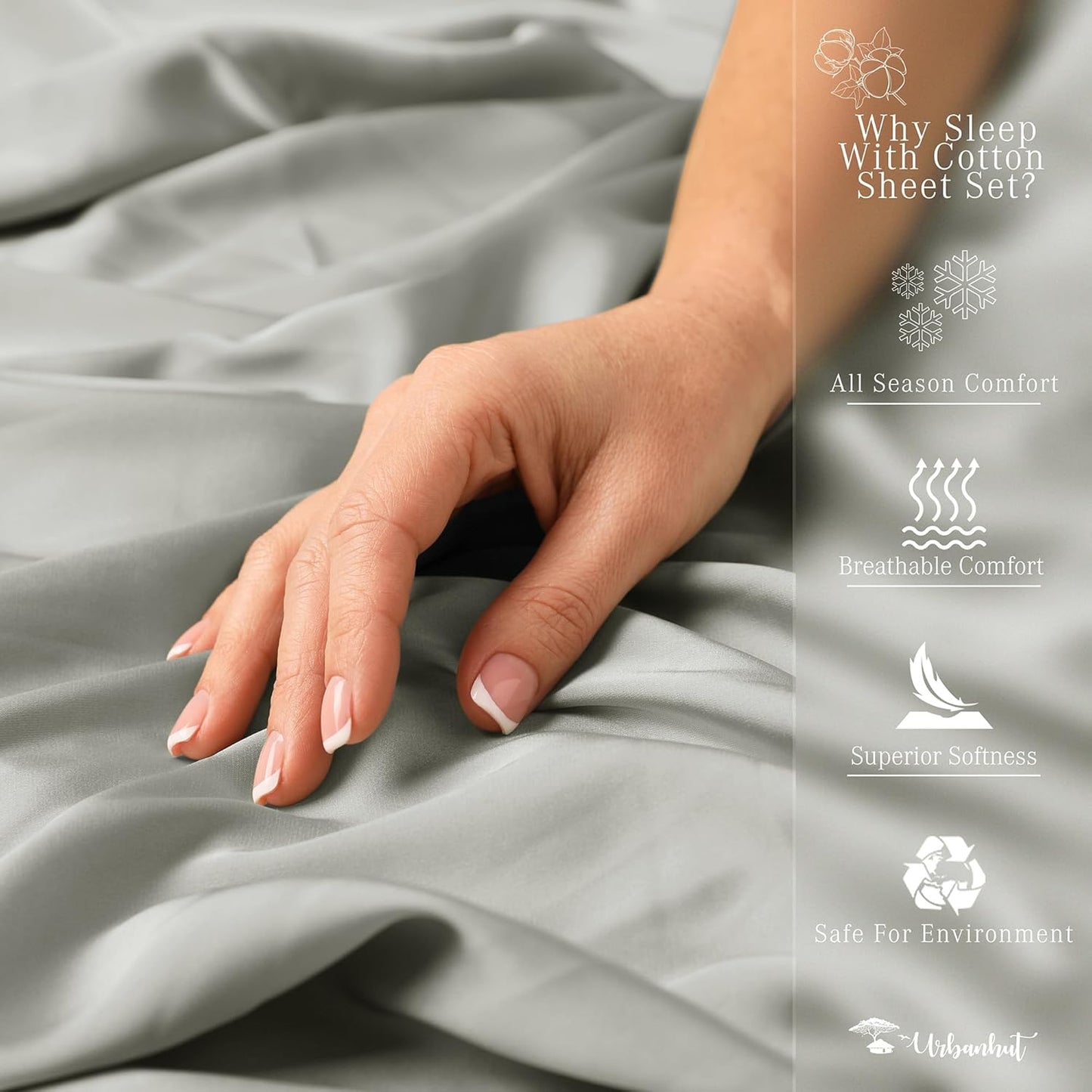 URBANHUT 1000 Thread Count Egyptian Cotton Sheets Full Size, Breathable Long Staple, 4 Pc Bed Sheet Sets, Luxury Hotel Sateen Sheets Fits 16" Deep Pocket - Silver Grey