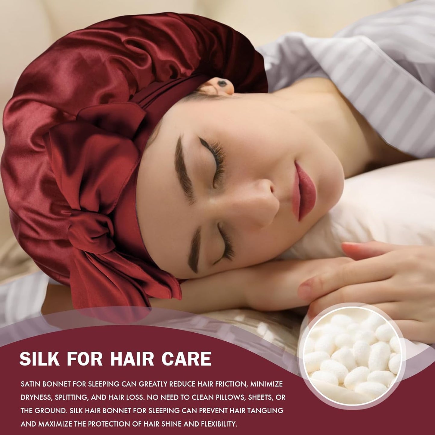 Silk Bonnet for Sleeping Women, Adjustable Soft Satin Lined Bonnet with Tie Band, Double Layer Sleep Night Cap
