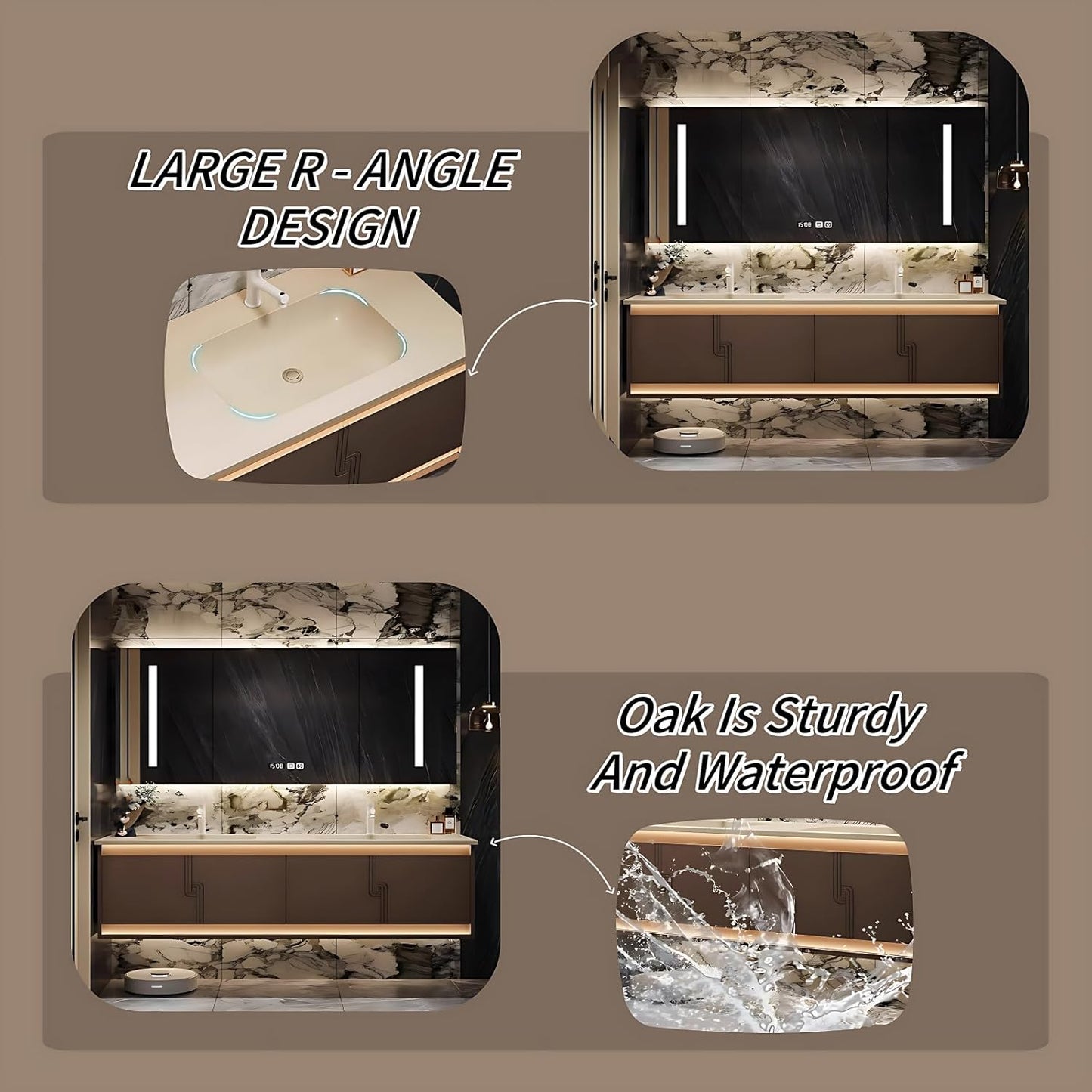 86IN Bathroom Vanity Set with Sink, Smart Defogging Vanity Mirror with 2 Light Strips | with Motion Sensing Light Strips, Bathroom Double Vanities with Sink Includes 2 Drawers (Mirror Cabinet)