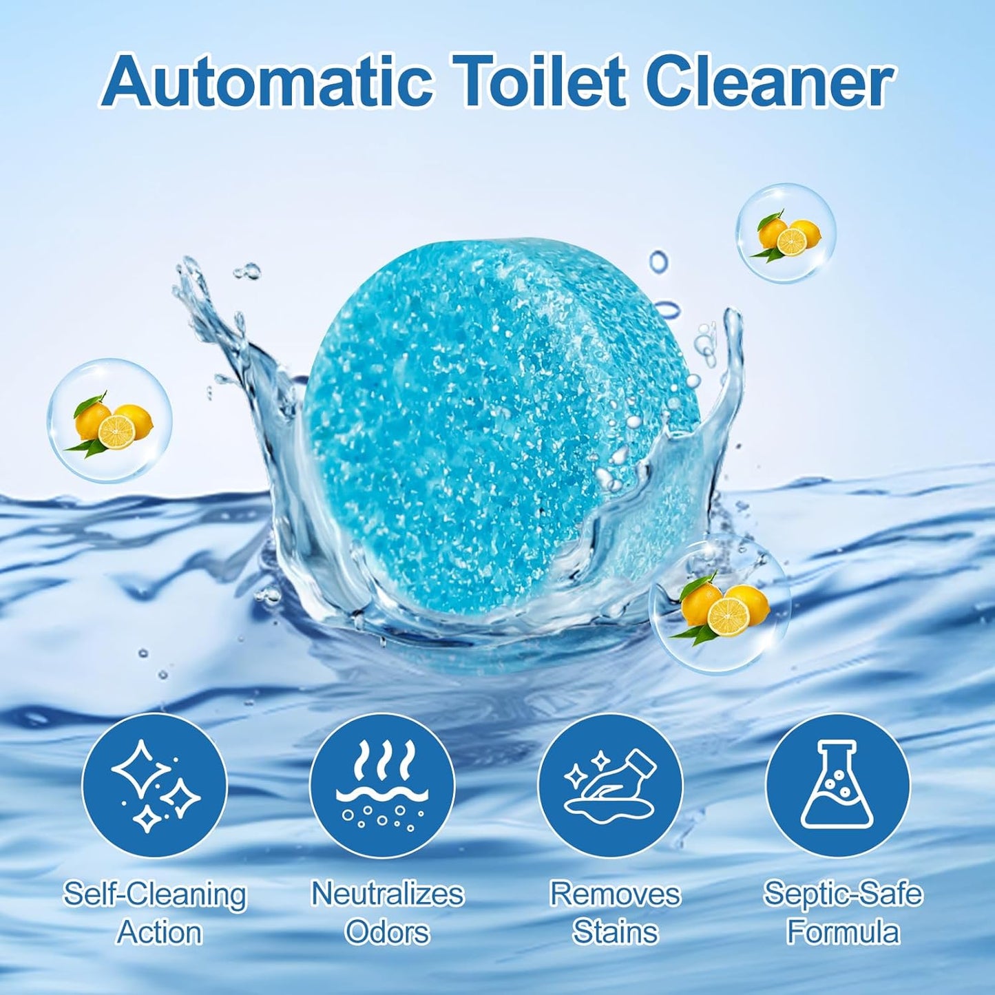Toilet Bowl Cleaner Tablets Blue Toilet Tank Cleaners, Septic-Safe Hard Water Stain Remove, Effervescent Stain & Odor Remover Bathroom， Automatic Toilet Cleaning & Deodorizer 50 TabsIII