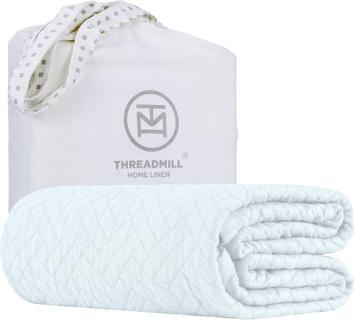 Threadmill Luxury Cotton Blankets for Twin Size Bed | All-Season 100% Cotton Twin Blanket for Bed | Criss Cross Jacquard Lightweight, Soft & Cozy Coverlet, 350GSM, 68 x 90 inches | Light Blue