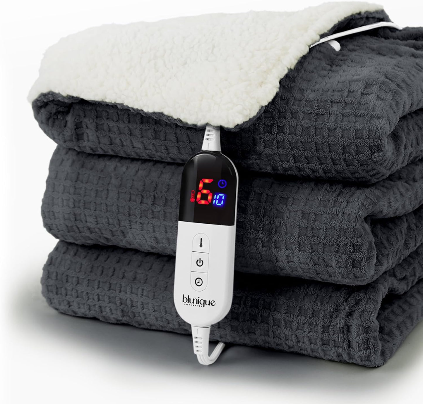 Heated Blanket Electric Blanket Twin Waffle, 62x84 Inches Sherpa Fleece Fast Heating Blanket 6 Heating Levels & 10 Hours Auto Off ETL Certification,Charcoal Grey Twin