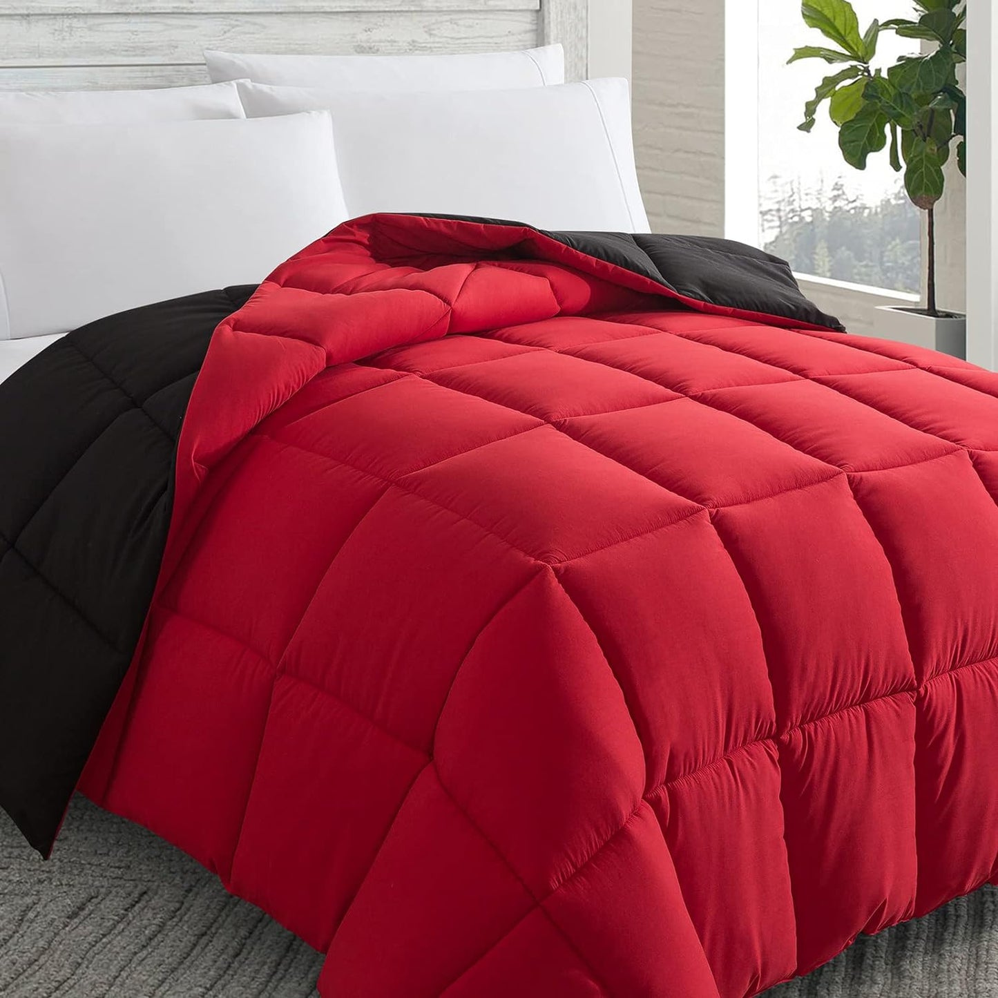 Cosybay Down Alternative Comforter (Red/Black, Twin) - All Season Soft Quilted Twin Size Bed Comforter - Duvet Insert with Corner Tabs -Winter Summer Warm Fluffy, 64x88 inches