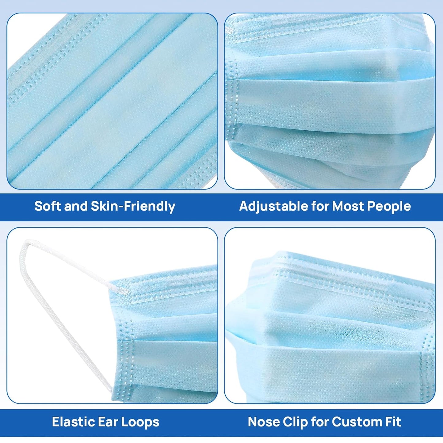 JMU 2000 Pcs Disposable Medical Face Mask for Adults, 4-Ply ASTM Level 3 ProcedureMasks, 40Box, Blue