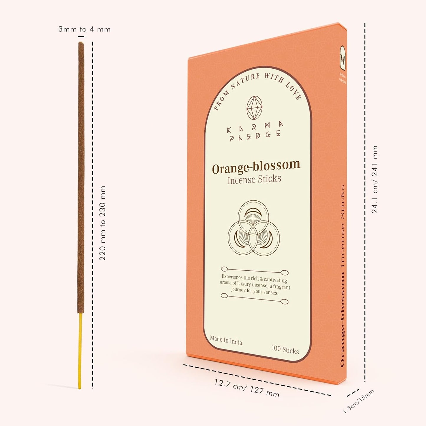 Orange Blossom Incense Sticks, Organic Hand Dipped 100 Sticks with Natural Herbs & Aromatic Ingredients, Burn Time 45 to 60 Minutes, Incense for Positivity, Meditation, Relaxation, Spiritual Gift