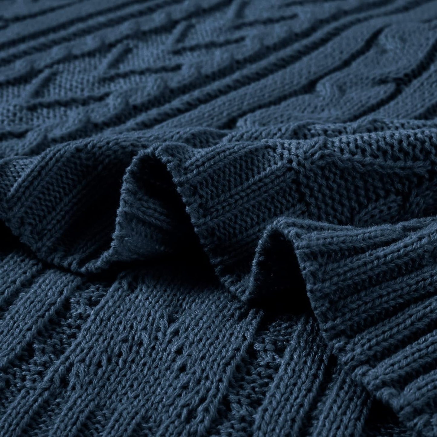 Aormenzy Navy Blue Cable Knit Throw Blanket Queen Size for Bed Couch Sofa, Super Soft Cozy Knitted Blanket 90" x 90" Bed Blankets Full Size