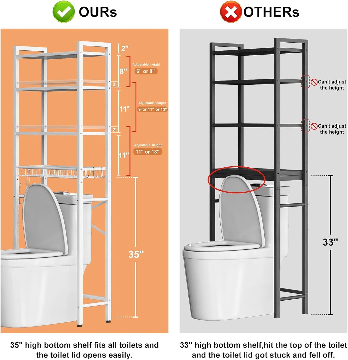 Over-The-Toilet Storage Rack, 4-Tier Bathroom Organizer Shelf Over Toilet with Adjustable Shelf and Basket, Freestanding Space Saver Bathroom Shelves Above Toilet for Room (Pure White)