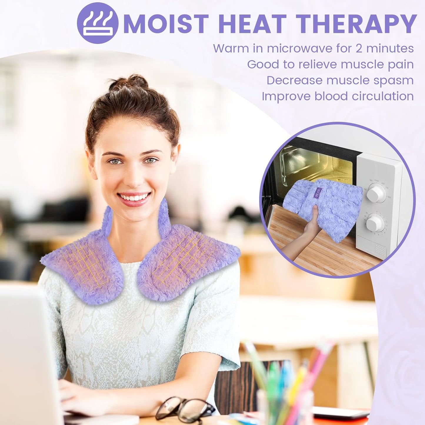 REVIX Microwave Heating Pad for Neck and Shoulders Back, Microwavable Heated Neck Wrap Warmer with Moist Heat, Lavender Aromatherapy Hot and Cold Pack