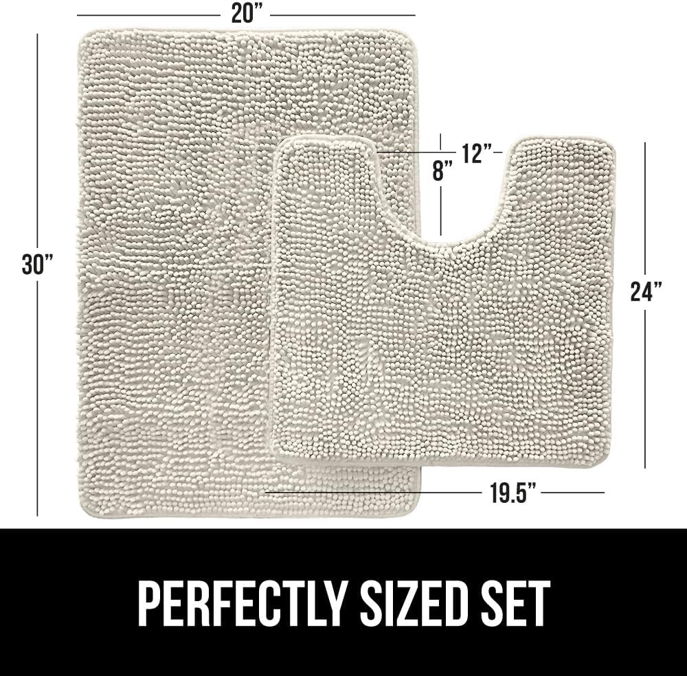 GORILLA GRIP Bathroom Rug Sets, Soft Chenille 2 Piece Area Rugs Set, Toilet Base Mat and 30x20 Carpet, Absorbent Microfiber Washable Mats Dry Quickly, Home Décor and Bath Room Accessories, Ivory