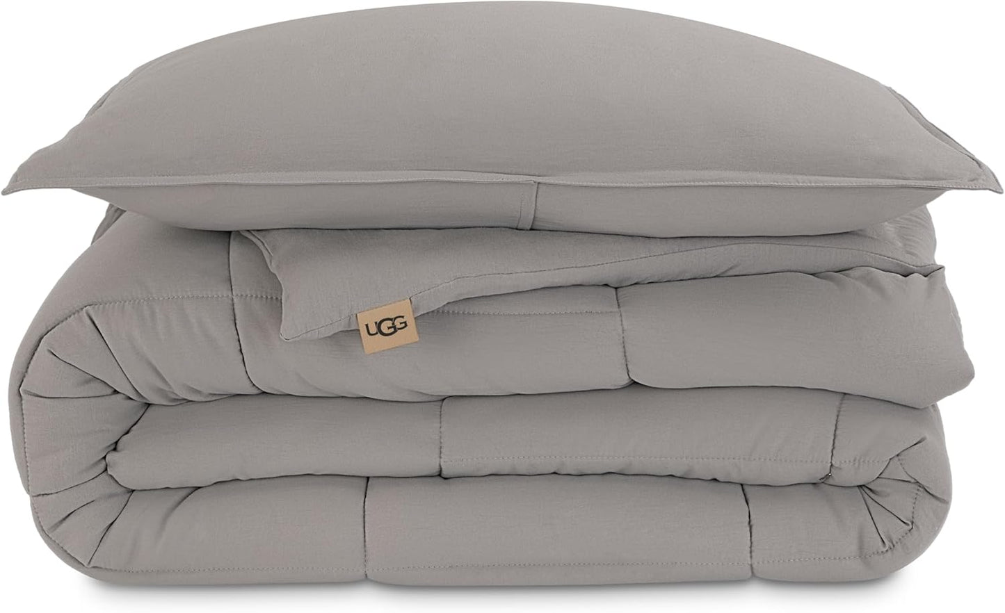 UGG Twin/XL Twin Comforter Set with 1 Pillow Sham, Lightweight Down Alternative Blanket, All Season, Washable & Hypoallergenic Bedding Set for College Apartment Dorm Essentials, Light Grey (Leonora)
