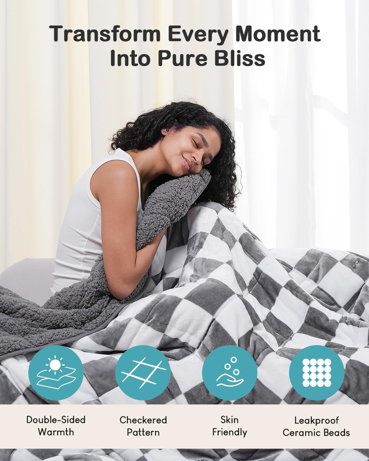 Cottonblue Checkerboard Weighted Blanket for Adults Queen Size 20 lbs 60" x 80", Fluffy Sherpa Flannel Heavy Weighted Throw Blankets for Bed Couch Sofa, Ultra Soft Cozy Bed Blanket, Plaid Grey