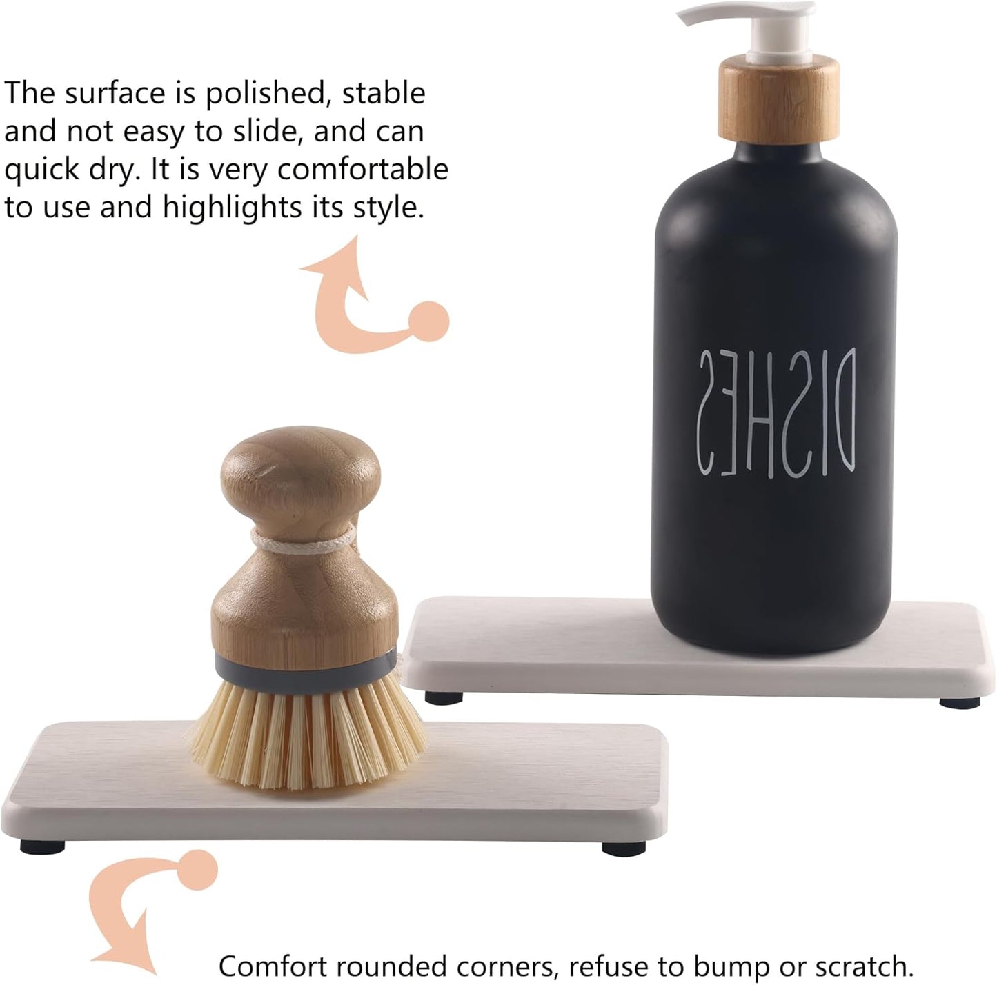 2 Pcs Water Absorbing Stone Trays, Kitchen/Bathroom Sink Soap Dish, Diatomite Tray Used for Hand Soap & Cosmetic Bottles in The Modern Home, 3.5" W x 7.1" L, White