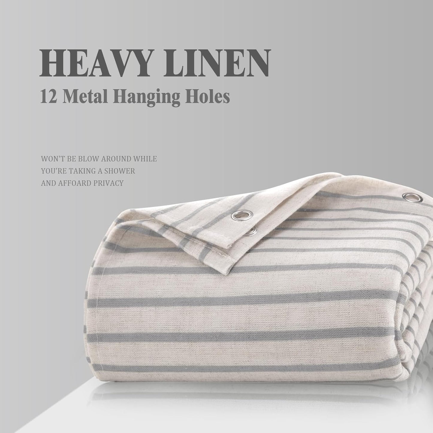 Awellife Farmhouse Grey Shower Curtain for Bathroom Linen Texture Stripe Tassel Shower Curtain 60 X 72 Inches Neutral