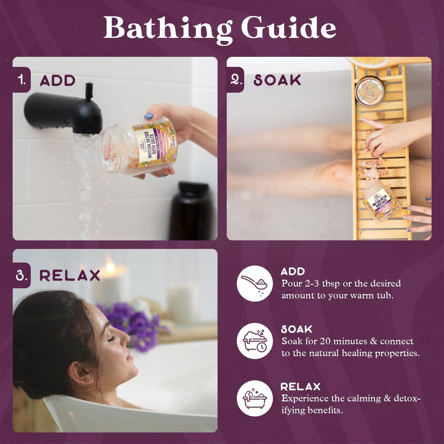 Purple Canyon SolSalts Matcha Detox Bath Salts with Clay Crumbles | Lemon Basil Scented Soak with Green Tea & Grape Seed Oil
