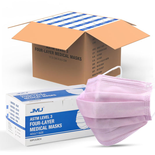 JMU 2000 Pcs Disposable Face Masks for Adults, 4-Ply ASTM Level 3 Medical Masks, Pink