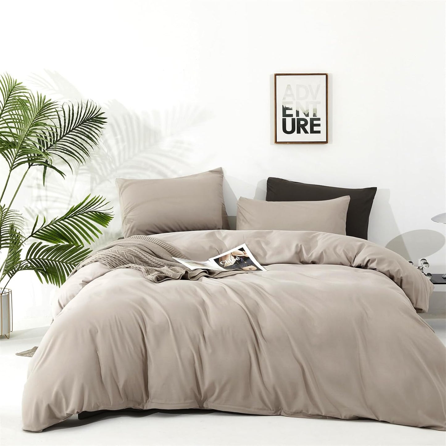Cottonight Beige Khaki Comforter Set Twin Light Khaki Bedding Comforter Set Light Champagne Solid Blanket Quilts Modern Soft Breathable Light Cream Taupe 3 Piece Bedding Set for Twin Bed